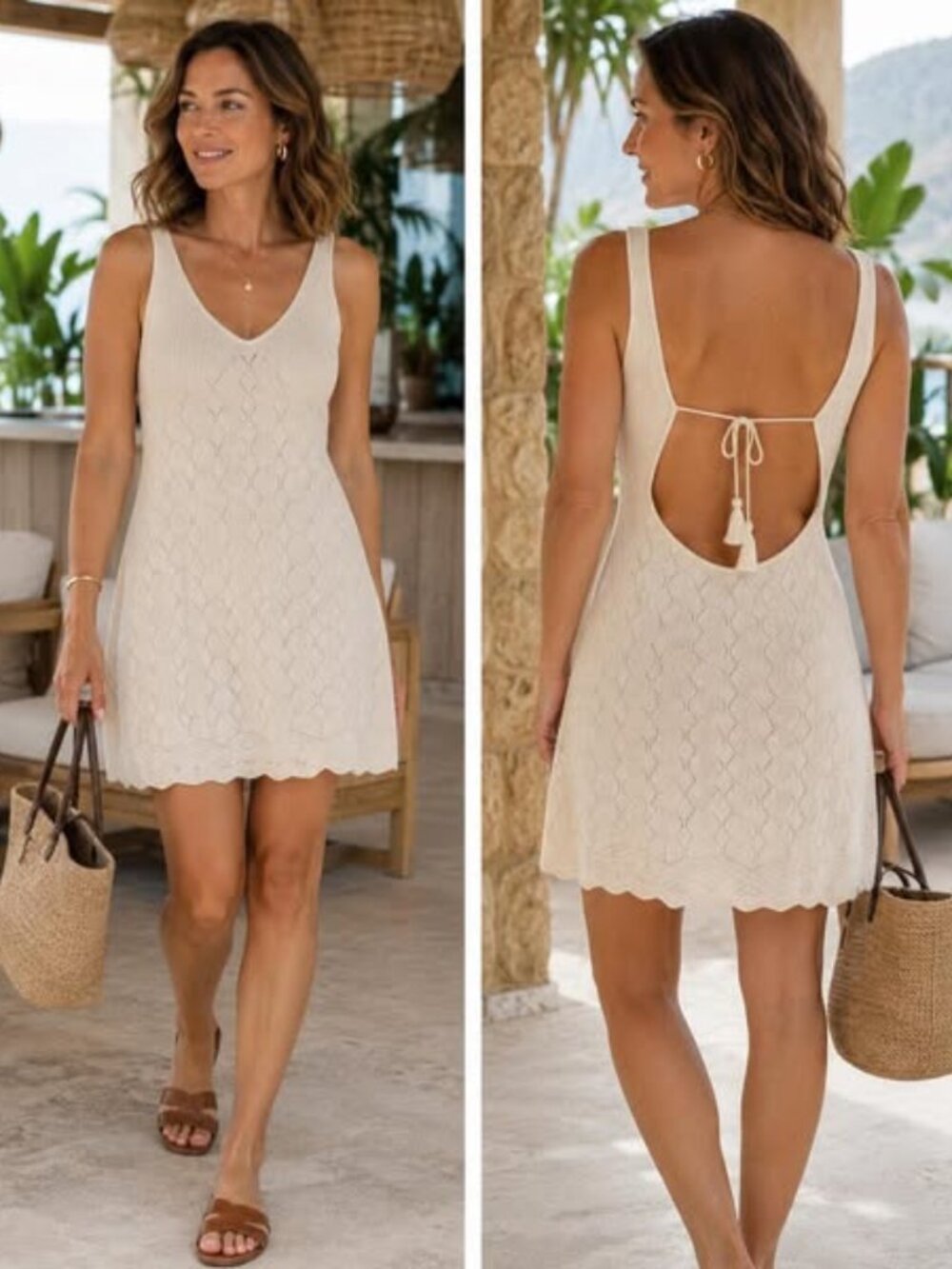 L*SPACE Saffron Crochet Cover Up Dress Tapioca NWT L MSRP $139